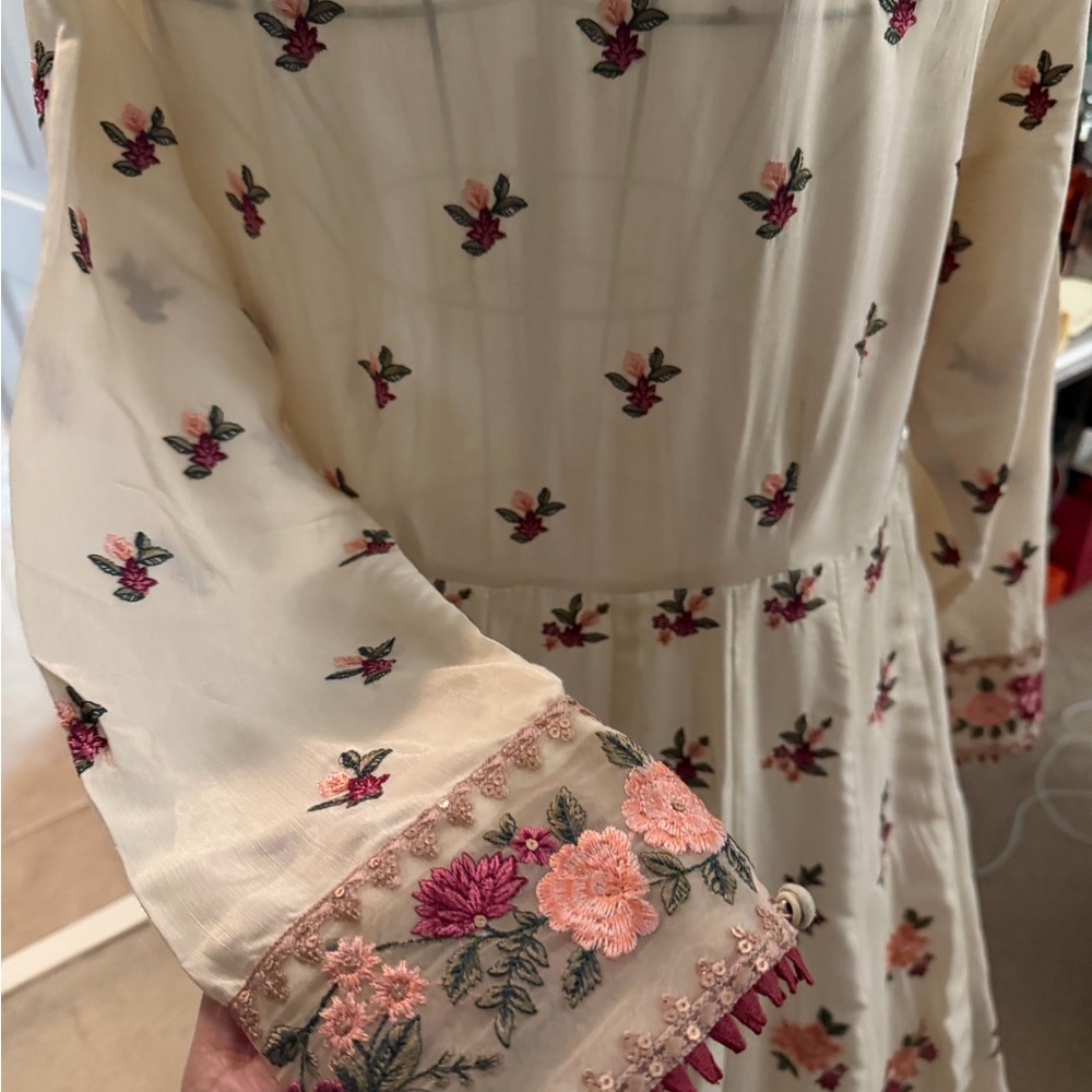 Ethnic Indian Wear Cream Maxi Dress with Floral Embroidery